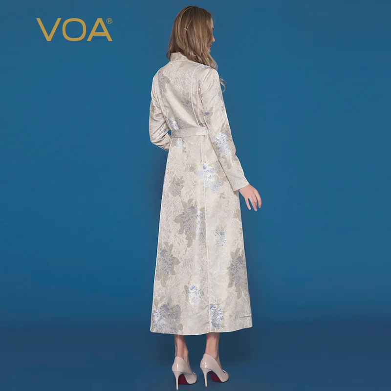 VOA 2020 Роскошный бежевый Шелковый жаккардовый тканевый Женский Тренч с v образным
