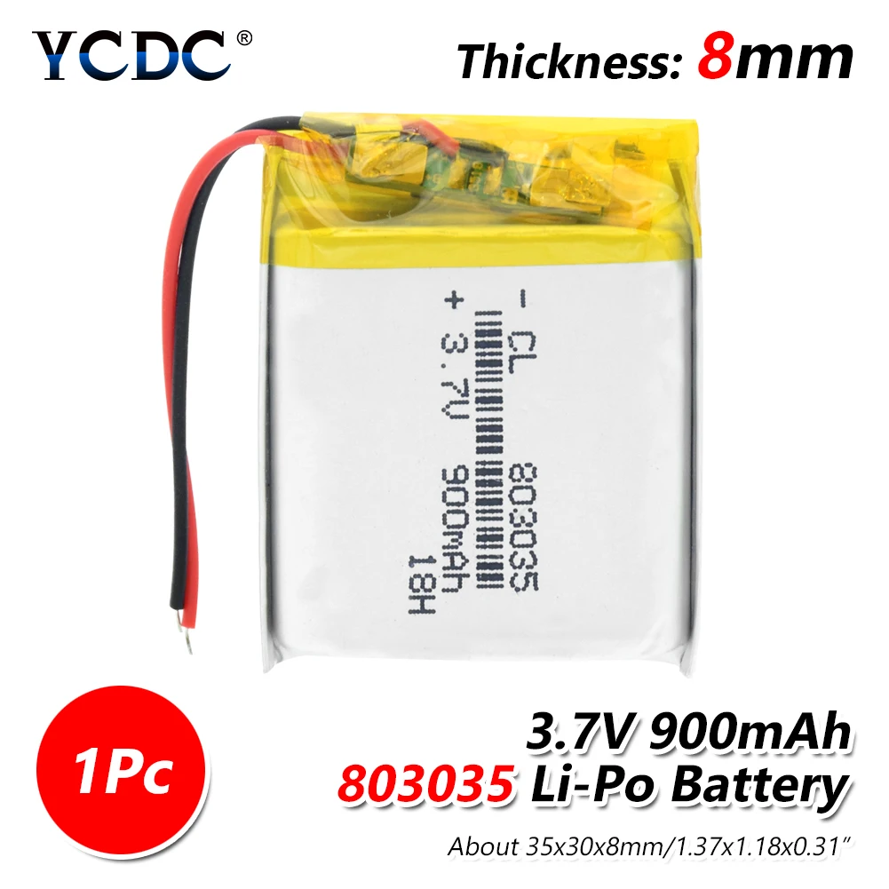 Полимерная литиевая батарея 900 mah 3,7 V 803035 умный дом MP3 колонки литий-ионная батарея для dvr, gps, mp3, mp4, mp5 внешний аккумулятор, динамик