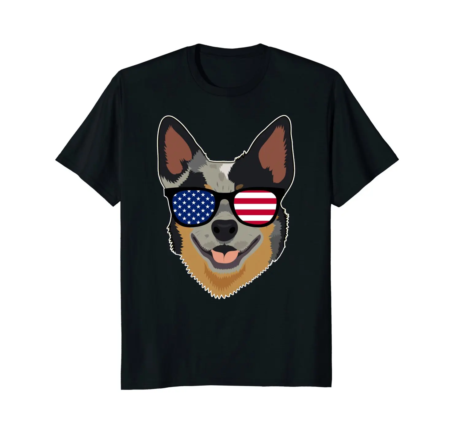 

Men'S T-Shirts Summer Style Fashion Swag Men Hot Sale Australian Cattle Dog Wearing American Flag Glasses T-Shirt