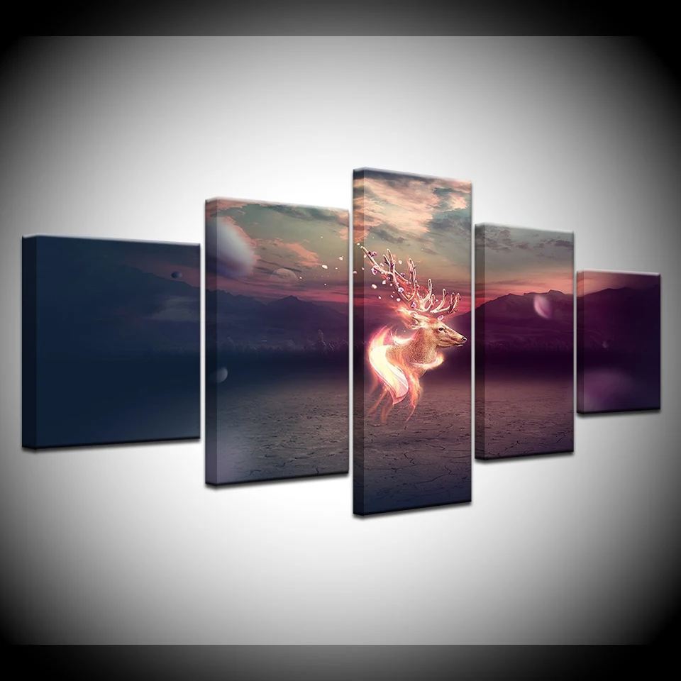 

Home Decoration Living Room Wall Art HD Printed Pictures 5 Piece/Pcs Elk Sunset Modern Painting On Canvas Posters Frame