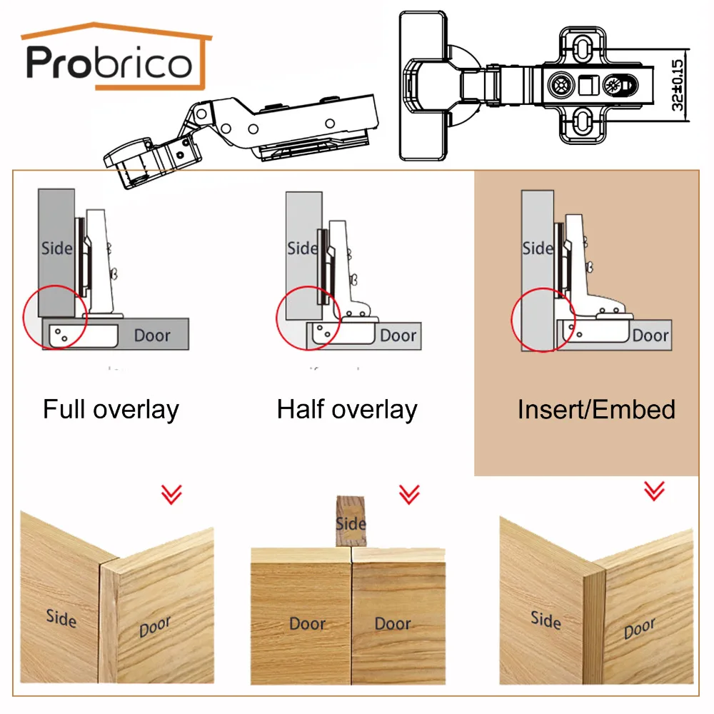 Probrico 1 шт. мягкая петля для кухонного шкафа CHR073HC скрытая двери вставка мебельные