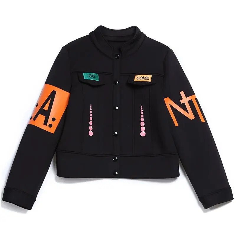 Женская короткая куртка с нашивкой осенняя приталенная мотоциклетная принтом 2020