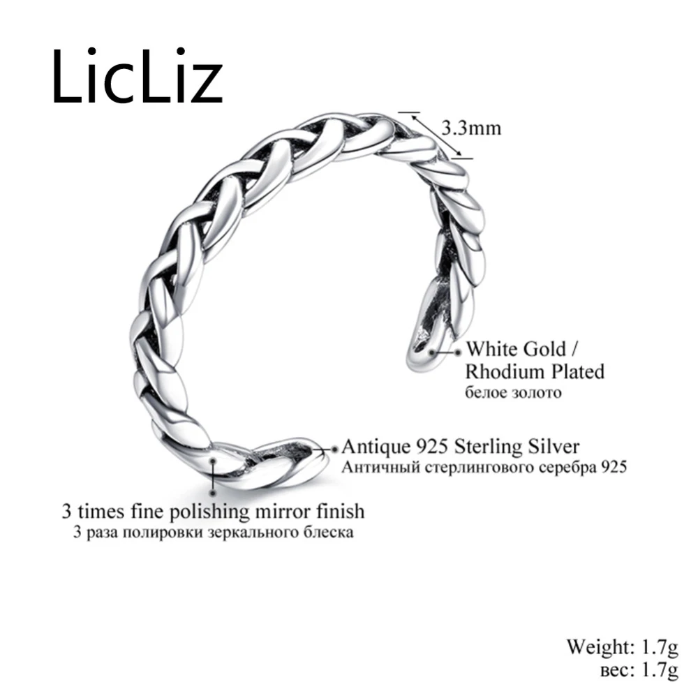 LicLiz, 925 пробы, серебряное, перламутровое, плетеное, Открытое кольцо для женщин, панк, регулируемое, скрученное кольцо, подарок на год, ювелирные изделия, Anillos LR0279 - Цвет камня: Braided