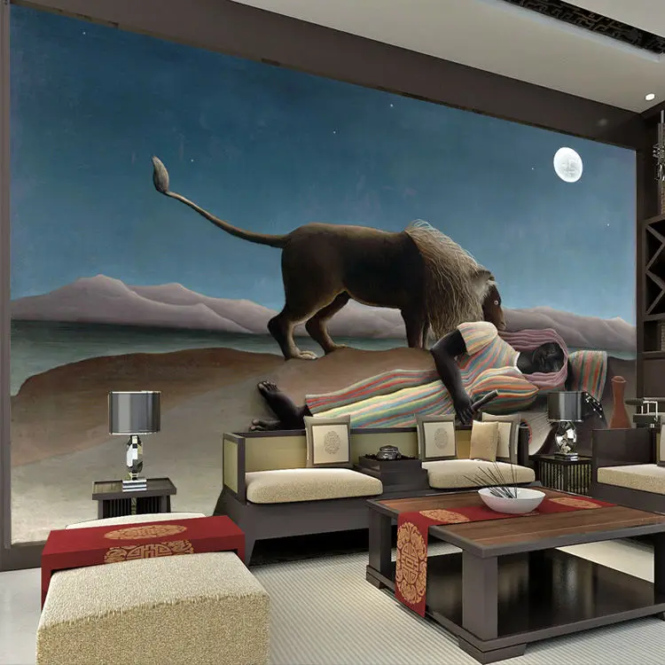 

The Sleeping Gypsy Wall Murals Rousseau Painting Wallpaper Custom 3D Photo wallpaper Art interior Bedroom Kid Room decor Hallway