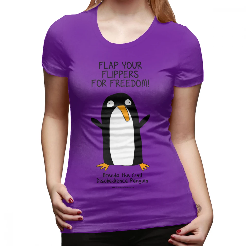 Футболка с изображением пингвина бренда The Civil Disobedience Penguin, модная футболка размера плюс, женская футболка с круглым вырезом, Повседневная красная женская футболка - Цвет: Фиолетовый