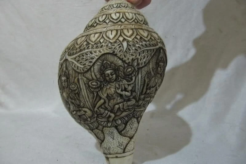 Тибетский буддизм труба раковина резная четыре TaRa padma Kwan-Yin набор Conch of Fame | Дом и