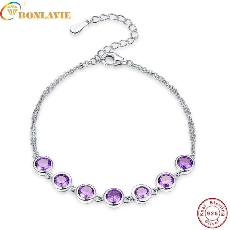 Браслет BONLAVIE из серебра 925 пробы с фиолетовым аметром женские браслеты