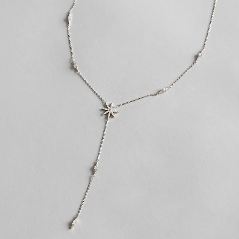 Silver Color F.I.N.S 925 серебро микро-дрель CZ Звезда Модное Длинное Ожерелье Подвески для женщин тонкие женские ювелирные украшения - Окраска металла: Silver Color