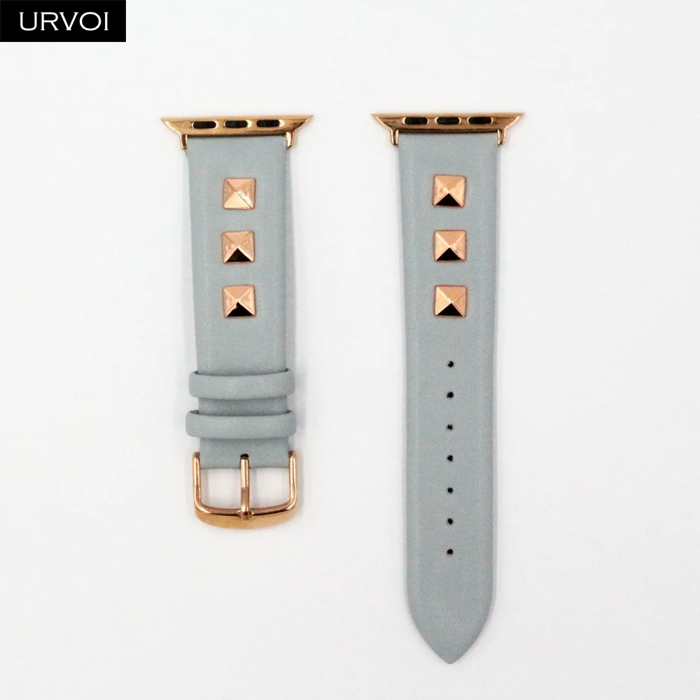 URVOI кожаный ремешок с шипами для apple watch series 5 4 3 2 1 Swift rockstud ремешок для iWatch наручные в стиле панк ручной работы дизайн - Цвет ремешка: Light blue