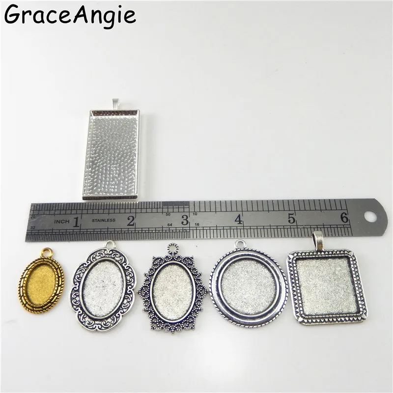 GraceAngie 15 комплектов смешанный подвесной лоток со стеклянными кабошонами основа