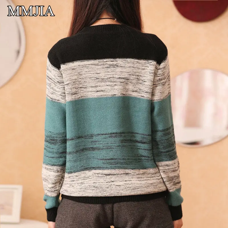 New Fashion Women's Knitted Sweaters Pathwork Long Sleeve O-neck Women Pullovers Casual Woman Loose | Женская одежда