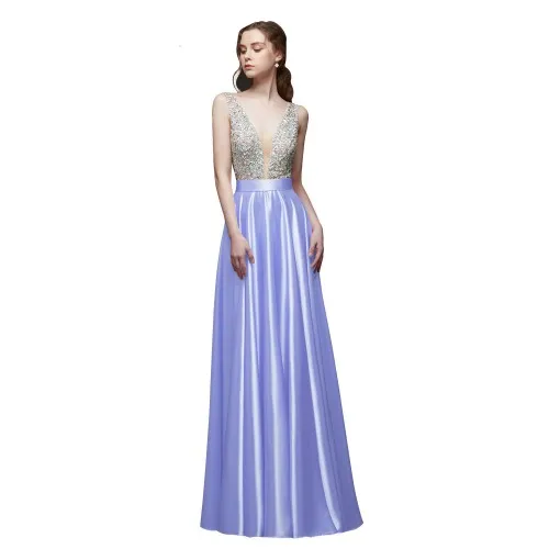 Color 3 Erosebridal вечернее платье длинное линия V шеи халат, украшенный бисером De Soiree мягкий Атлас формальное платье женское элегантное платье - Цвет: Color 3