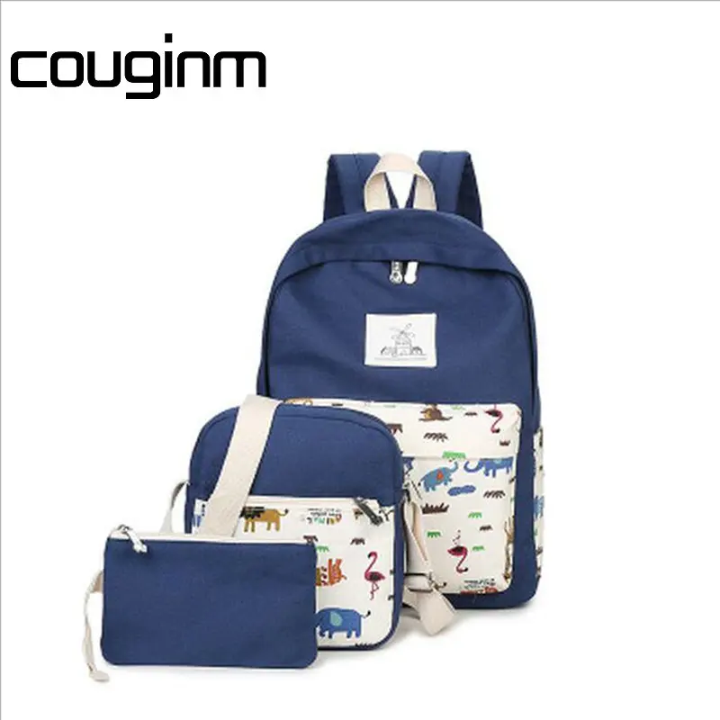 Couginm холст рюкзак женский комплект с сумкой Рюкзаки для подростков Обувь девочек