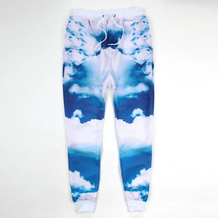 2016 3DPrint new trousers Hip Hop Pants blue sky and white cloud casual pants | Мужская одежда