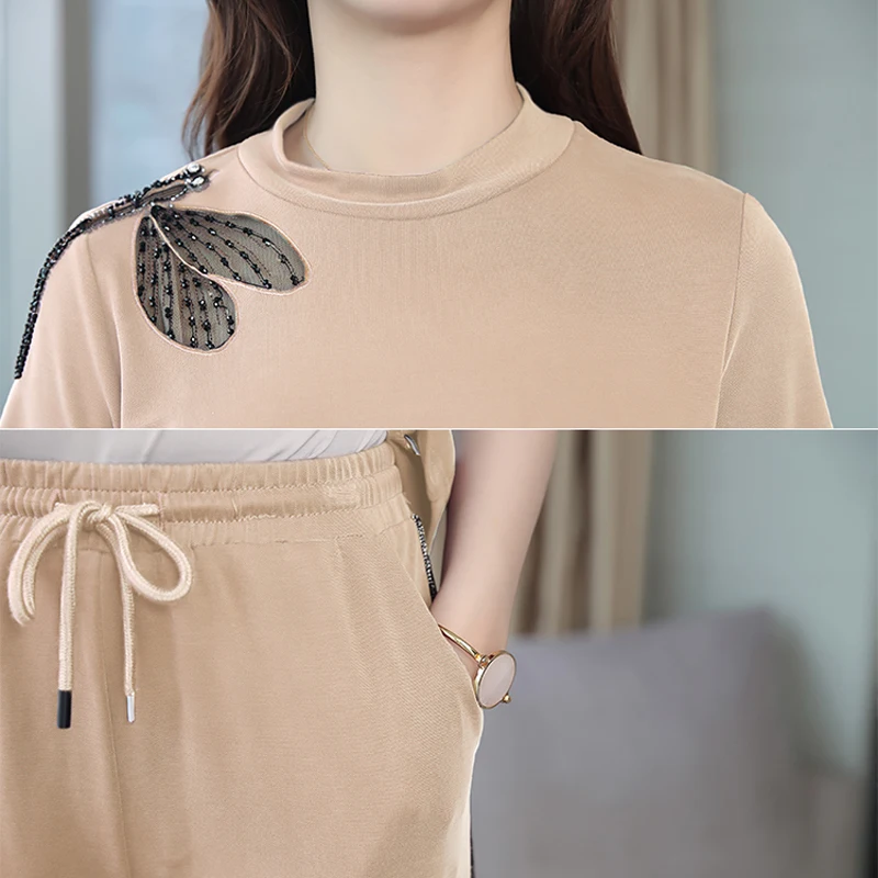 Женский брючный костюм с полосками комплект из 2 предметов спортивный со штанами