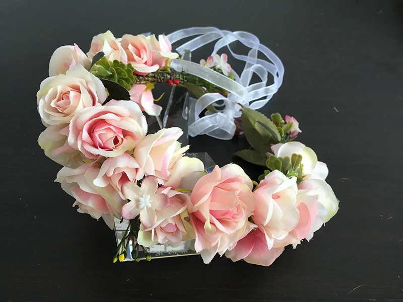 Детская Свадебная гирлянда с цветами розы регулируемая Цветочная корона для