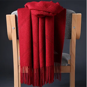 Dark Red Best Gift Winter Warm Red/Yellow Color Wool Knitting Scarf For Ladies Scarfs Wraps Fashion Pashmina Tassel Female Scarves Wraps - Цвет: Dark Red