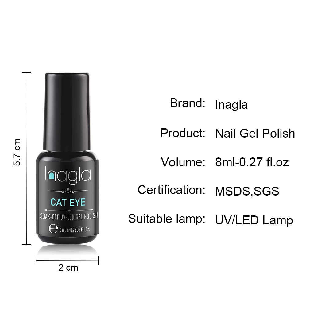 Inagla 8 мл серый кошачий глаз серия Гель лак для ногтей замачиваемый УФ и