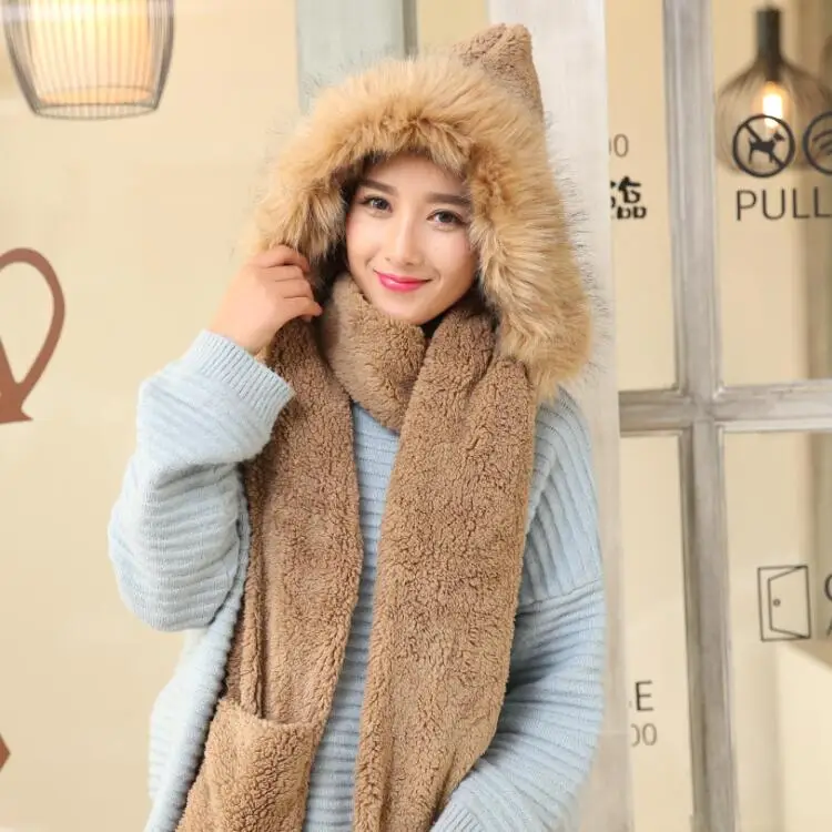 ZDFURS* осенняя и зимняя шапка, Женская плюшевая Толстая двухслойная шапка northeast, теплая велосипедная шапка, шарф, шарф, перчатки, один подарок