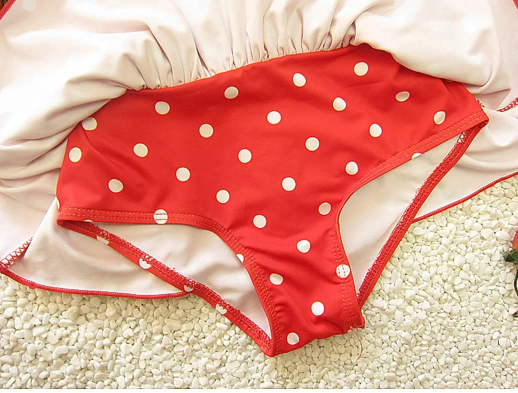 Милый слитный купальный костюм в горошек для девочек Модный Купальник летнее