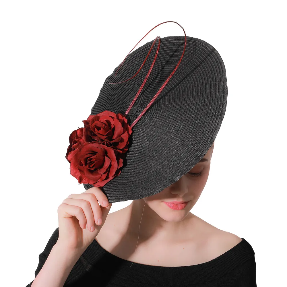 Женская винтажная шляпка с цветами, черная шляпка-туника с коричневыми цветами, большие головные уборы для вечевечерние НКИ, 2019 от AliExpress WW