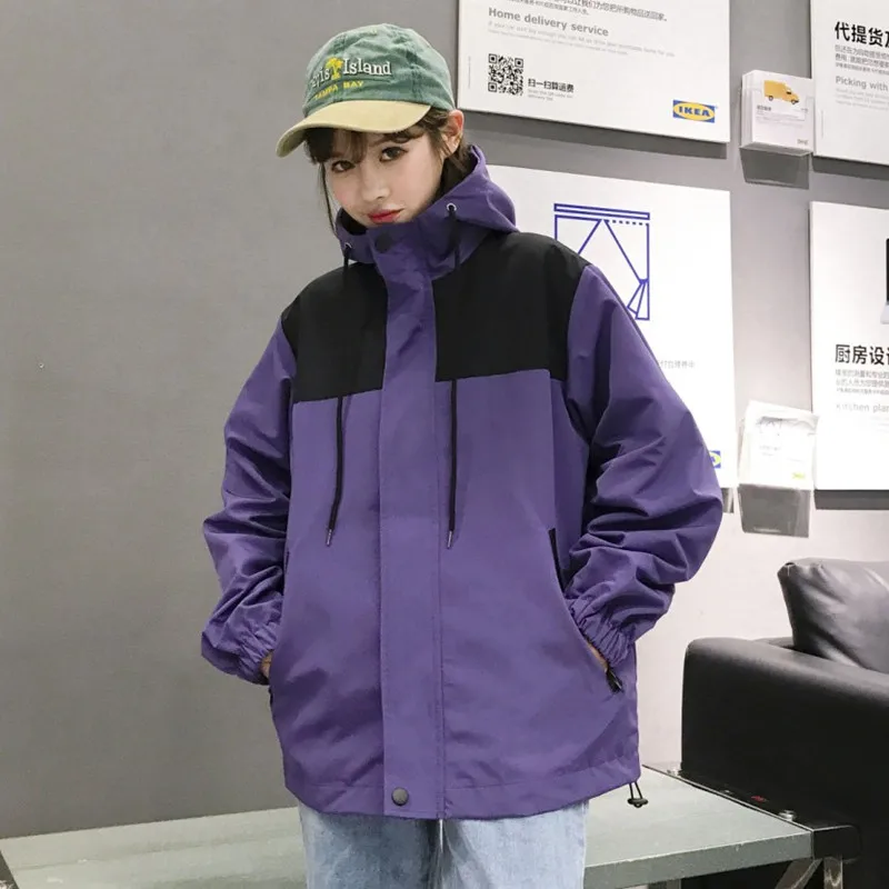 Весна осень ветровка Женская Длинная свободная с капюшоном две стороны тонкая