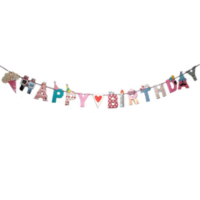 Бумага Гирлянда висит Bunting Happy баннеры для дня рождения строка стримеры Дети душ