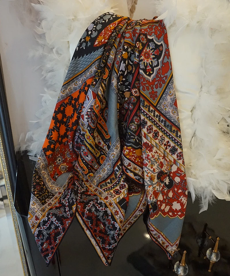 ETHQFF Luxury brand printed silk cashmere shawl women's square scarf elegant design wrap warm winter thickening | Аксессуары для