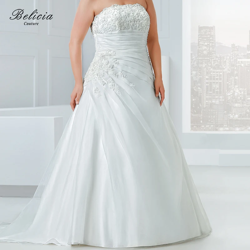 Belicia couture свадебное платье плюс Размеры органза Бисер аппликации без Бретелек Пол