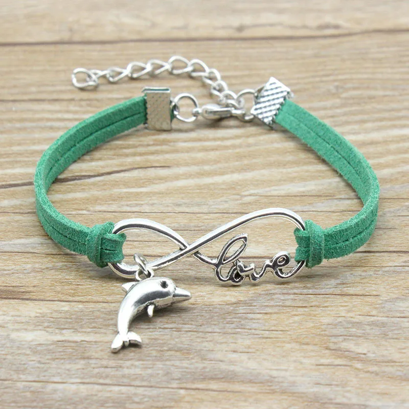 Модные Винтажные кожаные браслеты Infinity Love Dolphin европейские популярные недорогие