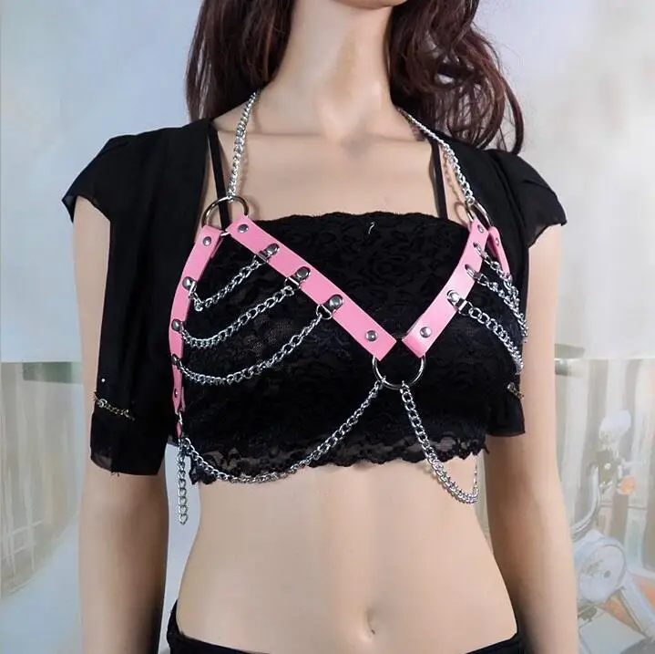 Handmade Punk PU Leather Body Harness Belt O-ring Chain Bra Cage Straps Party Gothic Bandage Tops Sexy Nightclub Outfits | Украшения и