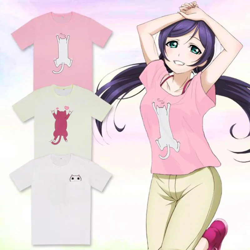 Аниме Love Live! Костюм для косплея футболка с коротким рукавом и принтом котенка