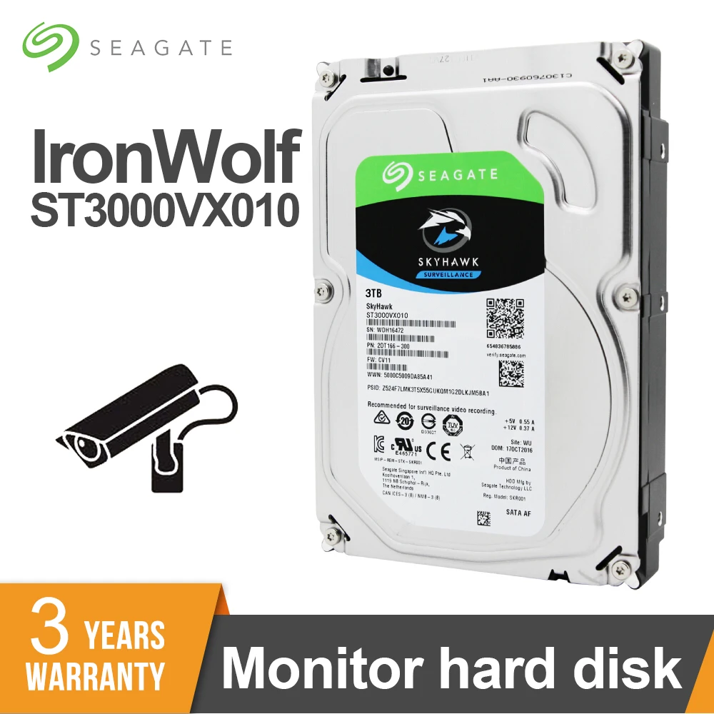 Внутренний жесткий диск Seagate Skyhawk 3 ТБ 5 дюйма SATA 5900 об/мин 6 Мб ST3000VX010 мониторинг