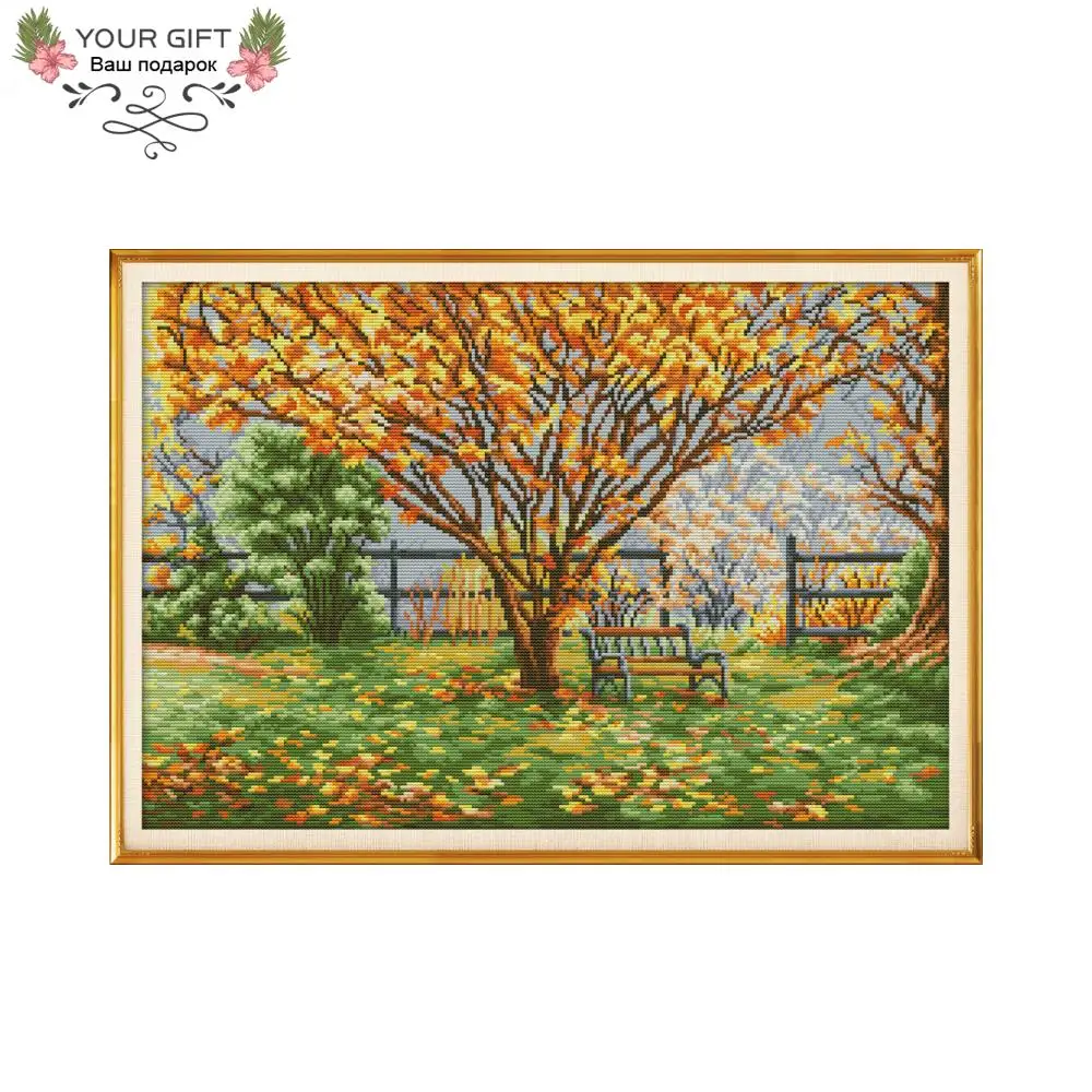 

Joy Sunday Tree Home Decor F793 14CT 11CT Counted Stamped Fallen Leaves Needlepoints Embroidery Cross Stitch Kit