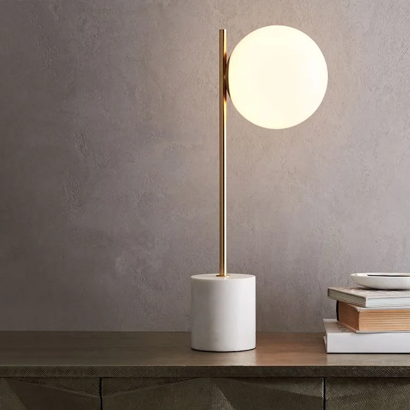 

LukLoy Nordic Modern Minimalist LED Table Lamps for Living Room White Glass Ball Table Light Iron Marble Desk Light Studying