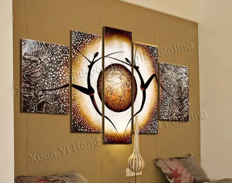 5 панельных холщовых картин Ручная роспись Абстрактная танцор картина маслом