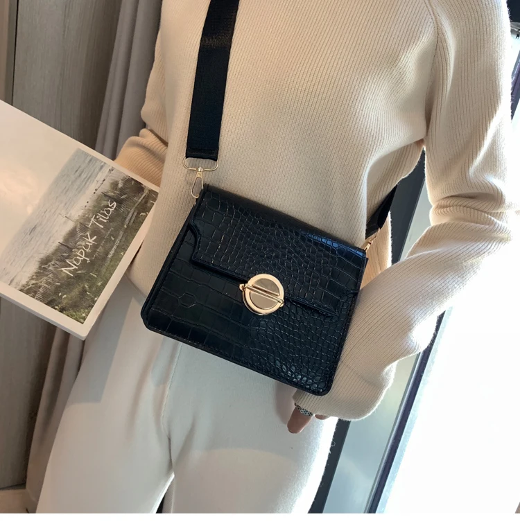 Летняя новая Корейская ulzzang Модная ретро крокодиловая Повседневная простая текстура широкий плечевой ремень Женская Диагональная Сумка на плечо
