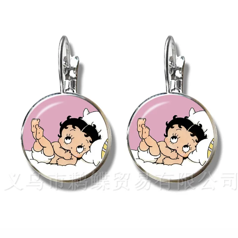 

Classic Betty Boop Pattren 16mm Glass Dome Earrings For Girls Jewelry Silver Plated Stud Earrings Accessories Xmas Gift
