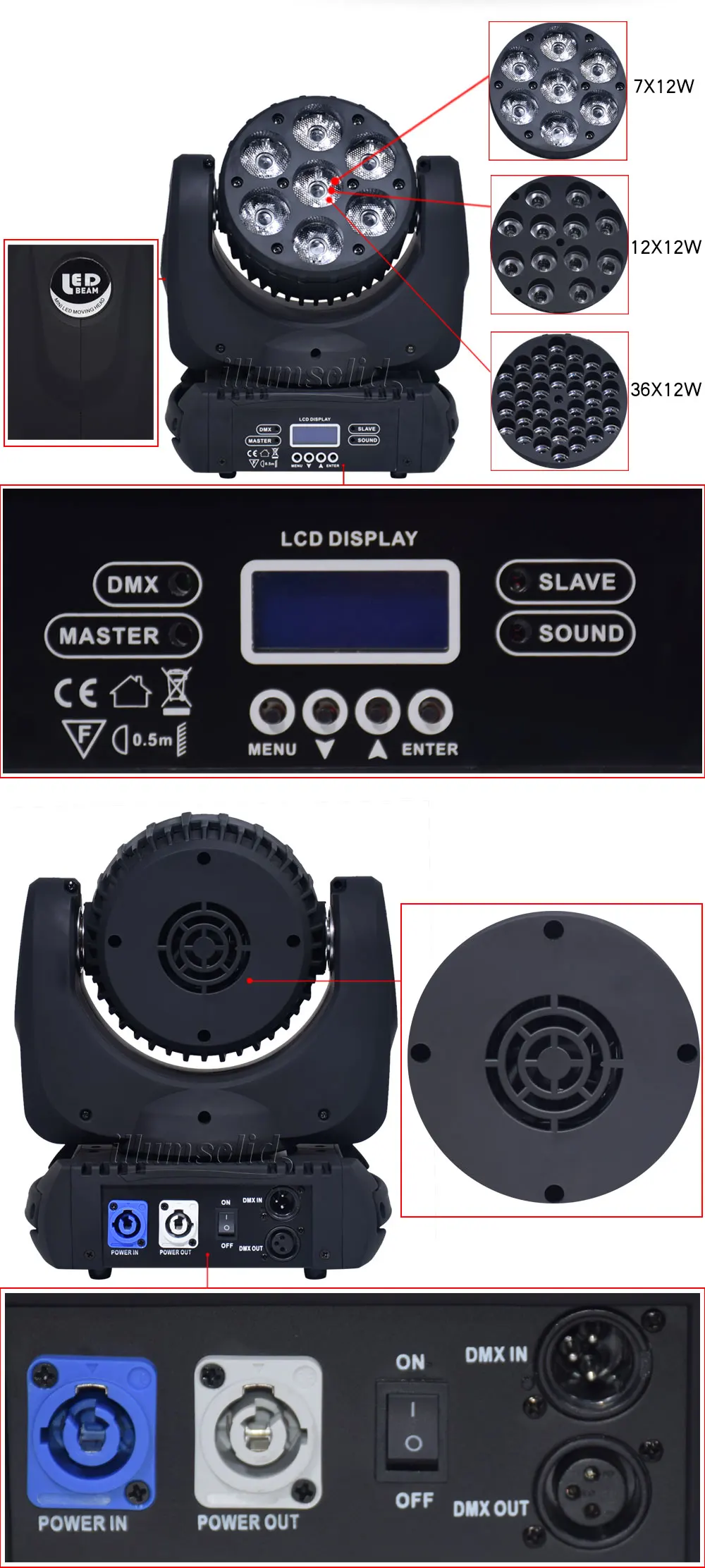 Движущийся светодиодный головы мыть луч сценическое освещение DMX 512 DJ для 7X12 Вт 12X12 Вт 36X3W