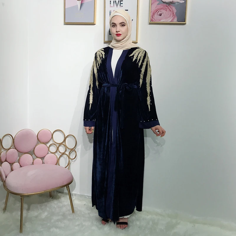 Вельветовый кардиган Abaya кимоно с блестками мусульманское хиджаб платье женский