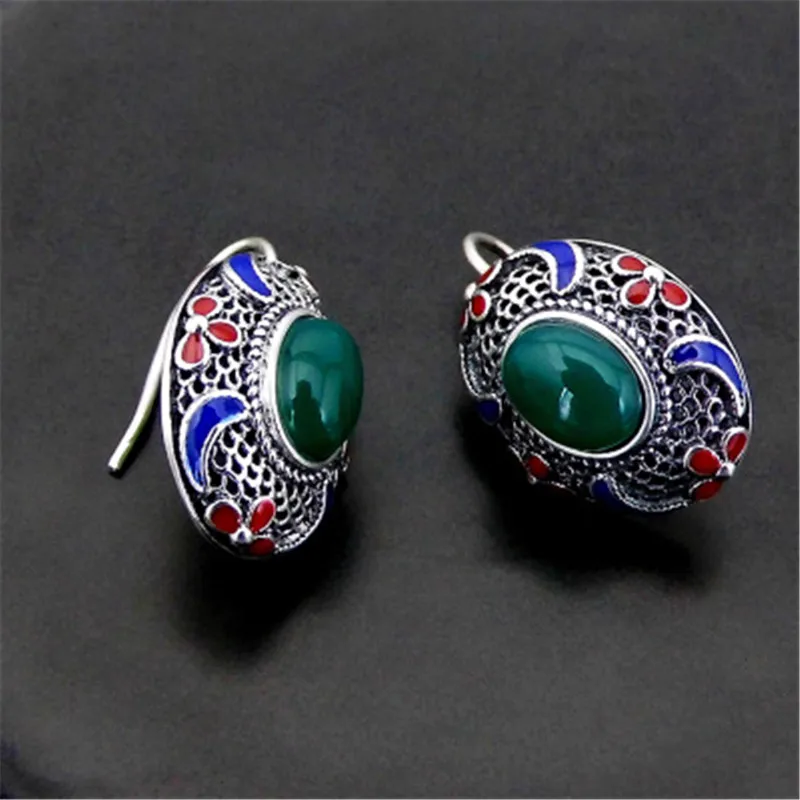 

BESTLYBUY Boutique Jewelry 925 Sterling Silver Green Agates Earrings Cloisonne Earrings New Atmospheric Earrings For Women