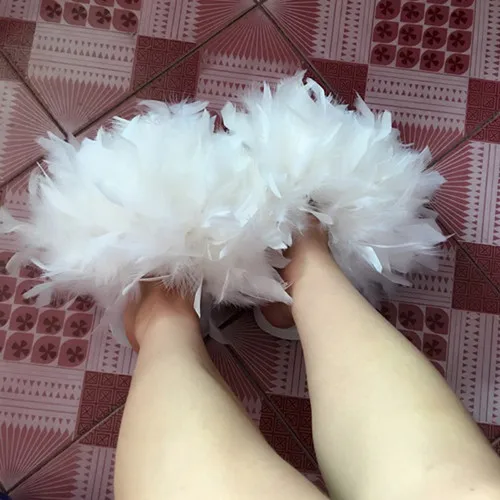 5cm Модные летние осенние Для женщин тапочки с перьями, ручной работы с мехом на танкетке Босоножки Пляжные сланцы - Цвет: 5cm