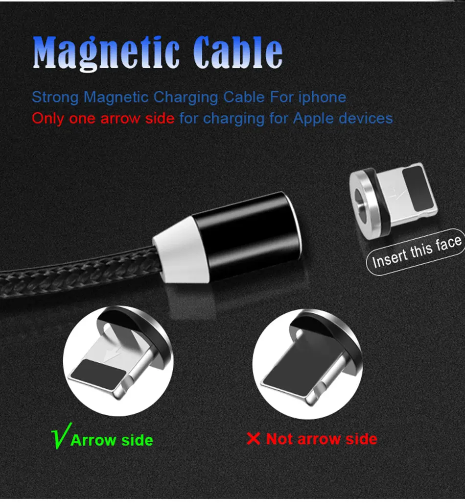 NOHON светодиодный кабель для быстрой зарядки на магните, 8-контактный Micro usb type C для iPhone X 7 8 6 Xiaomi 4 3 в 1, магнитные кабели для зарядки