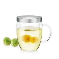 crystal clear tea cup with infuser lid for tea coffee 360ml convenient mini tea cup for office home