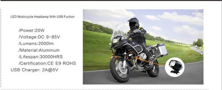 20 Вт 2000лм CE мотоциклетная Водонепроницаемая противотуманная фара в сборе Moto DC 9-85 в светодиодный головной светильник Точечный светильник для автомобиля ATV