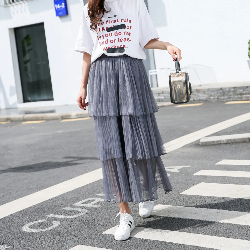 Длинные женские плиссированные юбки корейские модные летние осенние Harajuku