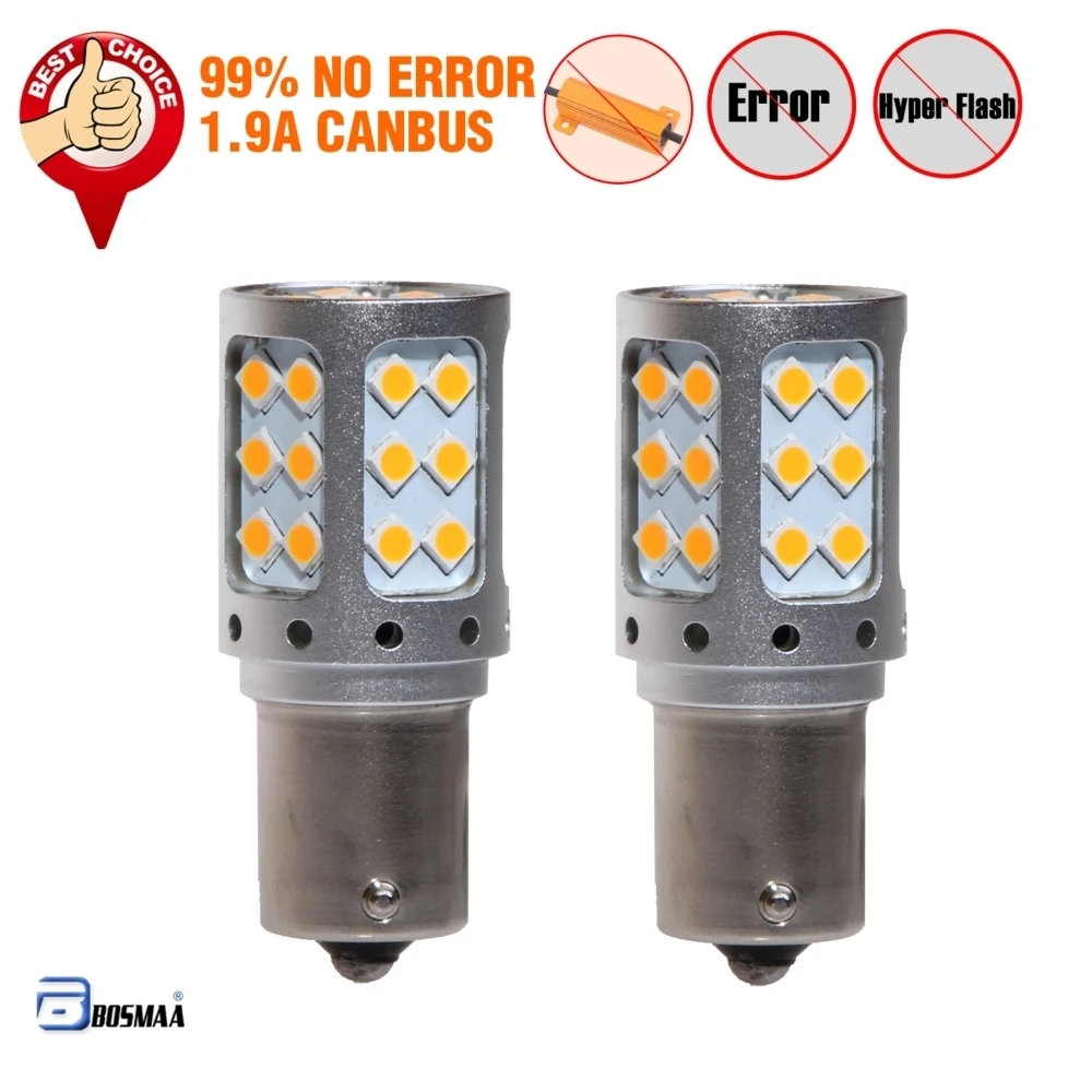 2x BOSMAA LED CanBus No Error 1156 BA15S P21W BAU15S PY21W 36-SMD For Car Turn Signal Light BACK Flash Yellow White | Автомобили и
