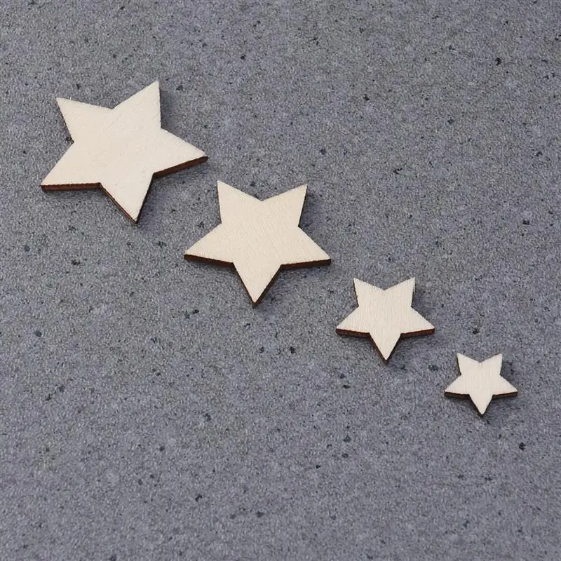 100pcs Unfinished Wooden Stars Cutout Discs Assortment For Patchwork Arts Crafts DIY Decoration Birthday Wedding Display A3