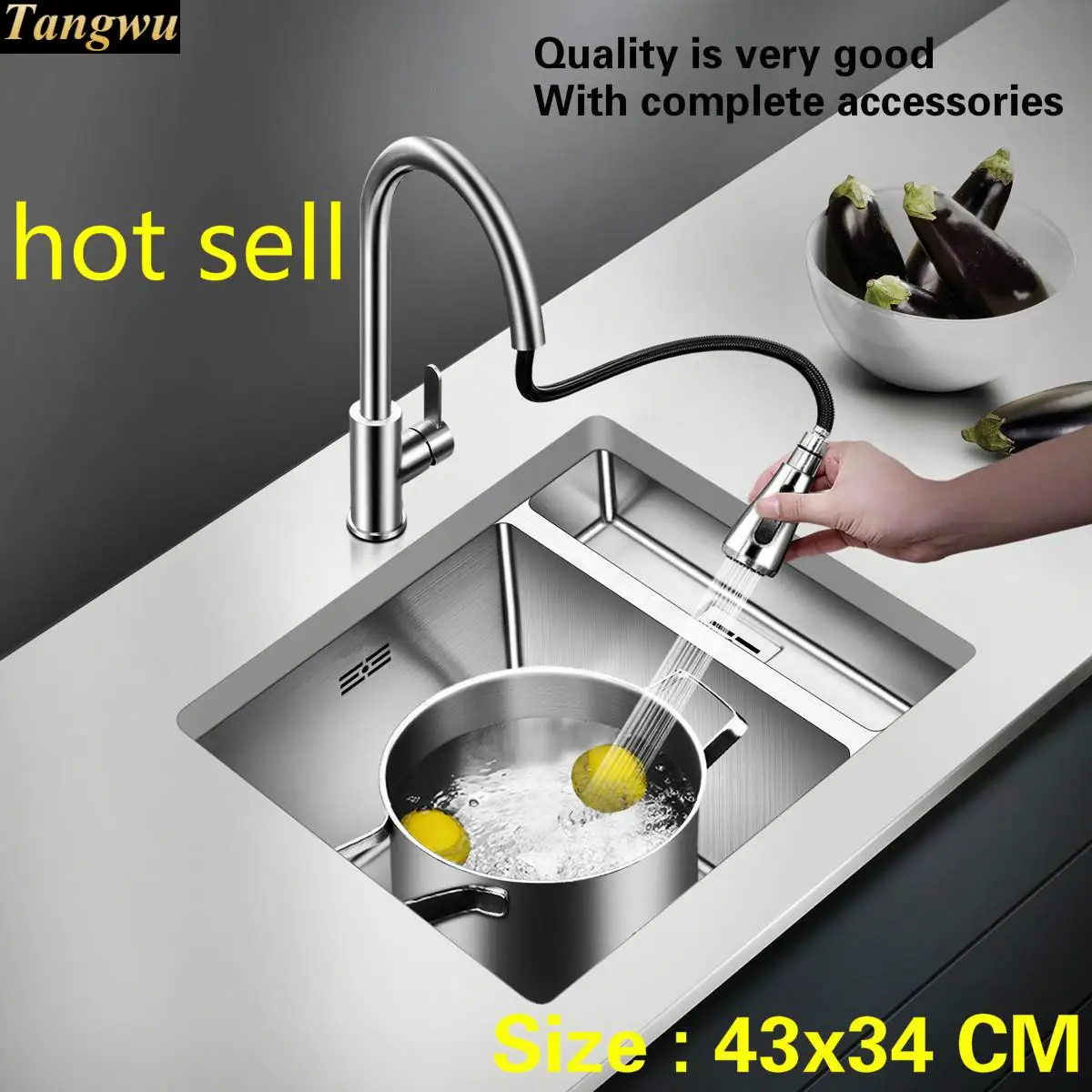 

Free shipping Luxury trumpet kitchen manual sink single trough durable 304 stainless steel hot sell 43x34 CM