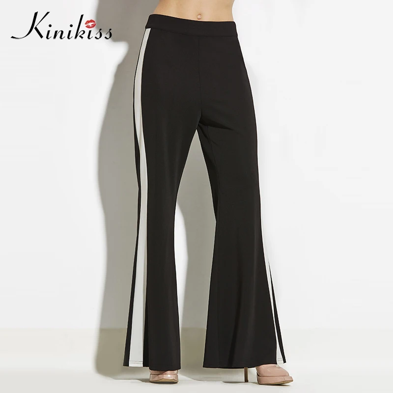 Kinikiss Модные расклешенные брюки женские Боковые Полосатые повседневные